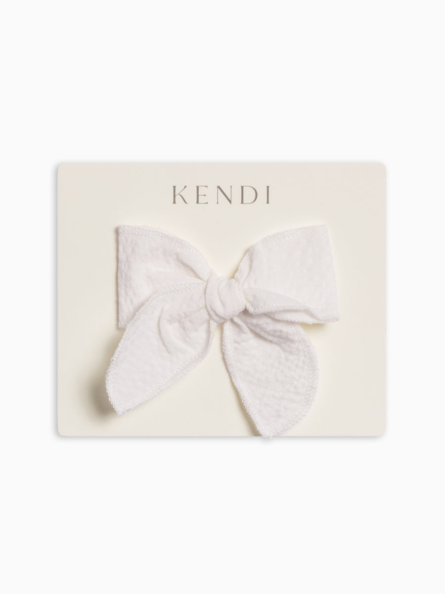 Seersucker Bow Clip - Coconut Baby-Kids : Accessories : Bows : Clips Kendi Organic Cotton Baby and Kids Seersucker Bow Clip