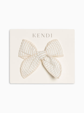 Seersucker Bow Clip - Dune Stripe Baby-Kids : Accessories : Bows : Clips KENDI by Colored Organics Baby Seersucker Bow Clip - Dune Stripe | Colored Organics®