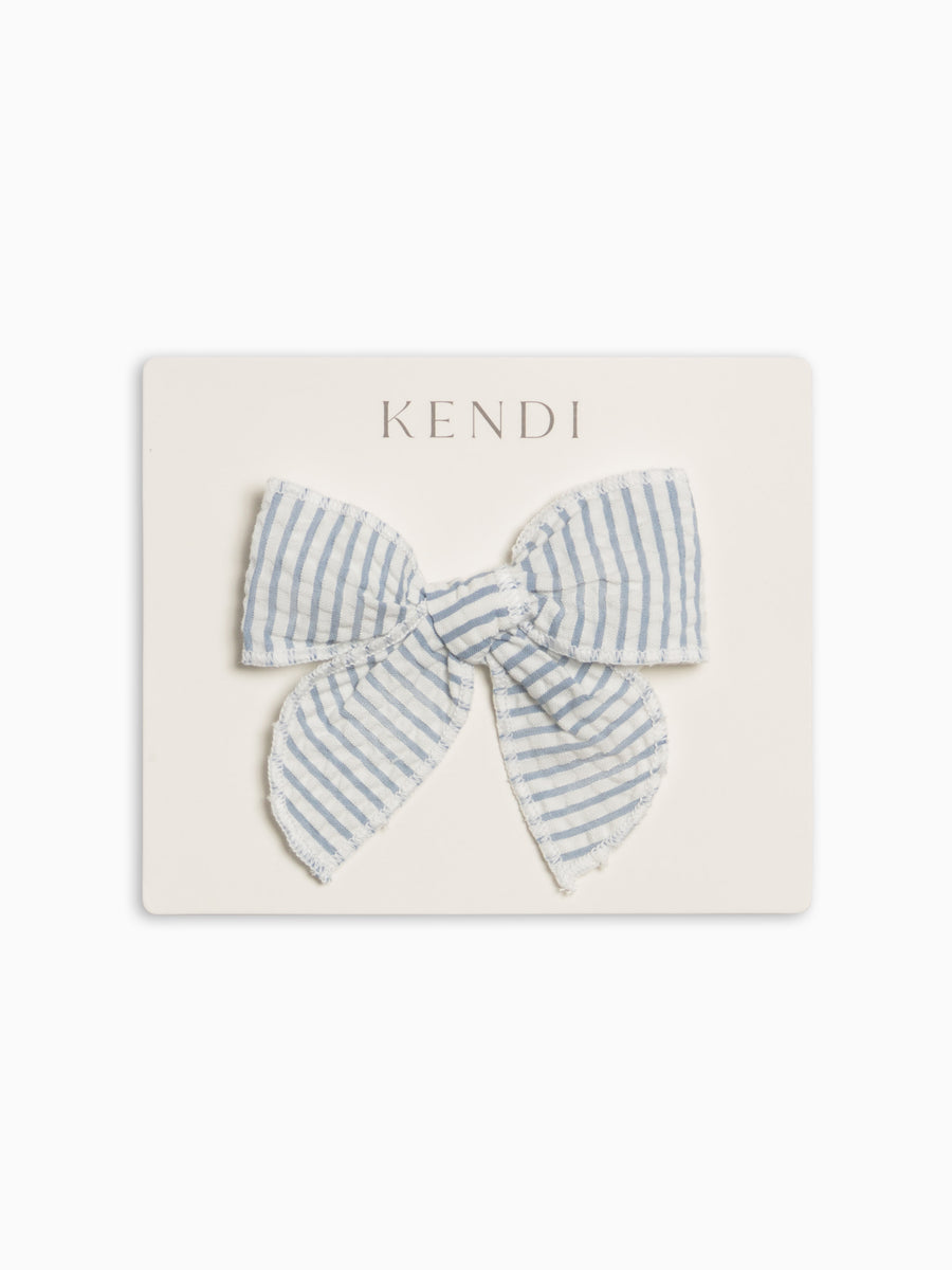 Seersucker Bow Clip - Shore Stripe / Sea