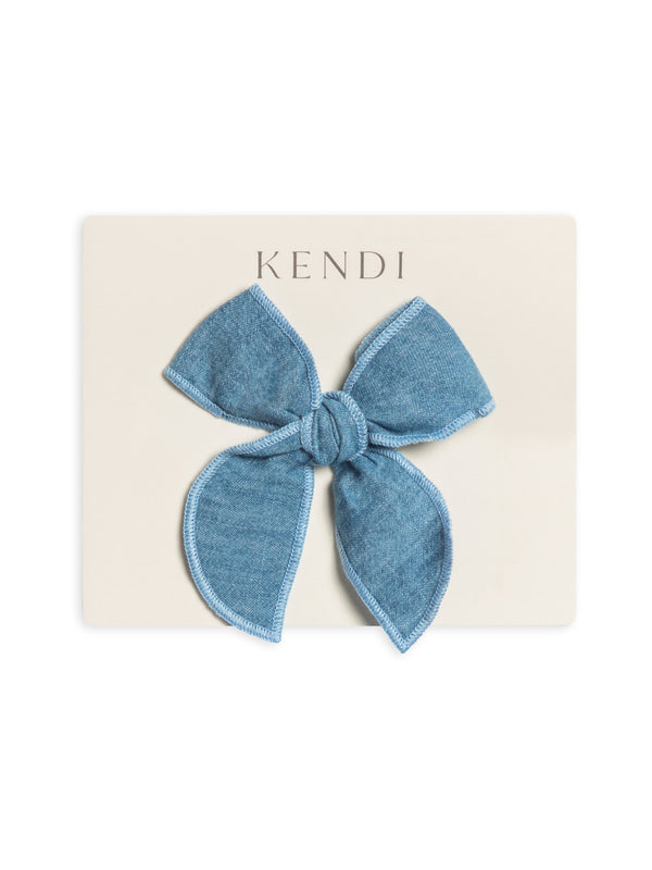 Chambray Bow Clip Baby-Kids : Accessories : Bows : Clips Kendi Organic Cotton Baby and Kids Chambray Bow Clip