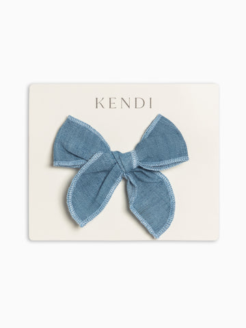 Chambray Bow Clip Baby-Kids : Accessories : Bows : Clips Kendi Organic Cotton Baby and Kids Chambray Bow Clip