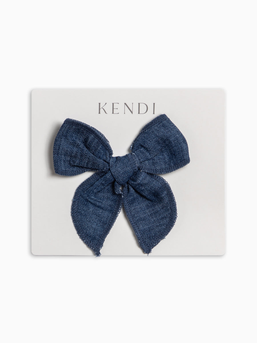 PRE ORDER Chambray Bow Clip - AW26 Chambray Baby-Kids : Accessories : Bows : Clips KENDI by Colored Organics Chambray Bow Clip for Babies and Kids | Colored Organics®