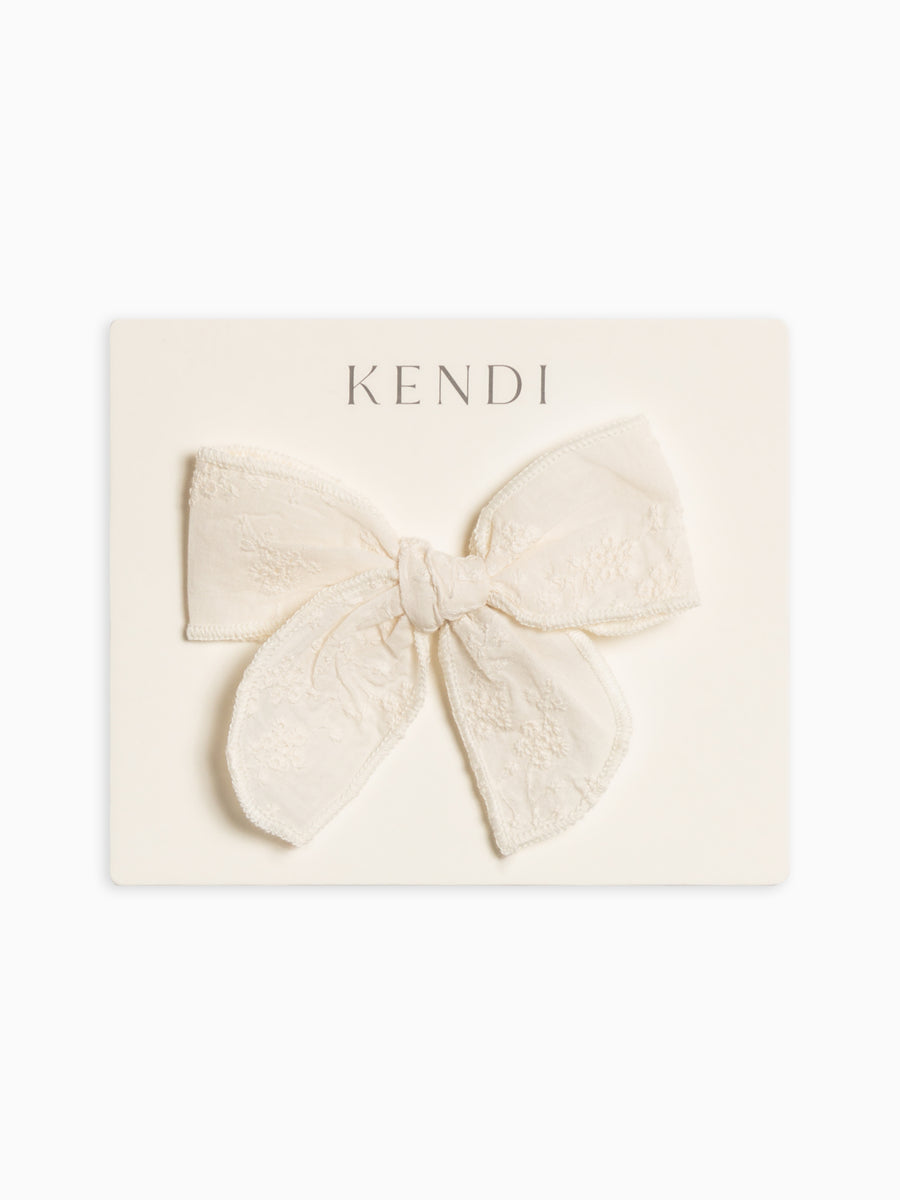 Eyelet Bow Clip - Ribbed Collection Baby-Kids : Accessories : Bows : Clips Kendi Organic Cotton Baby and Kids Eyelet Bow Clip