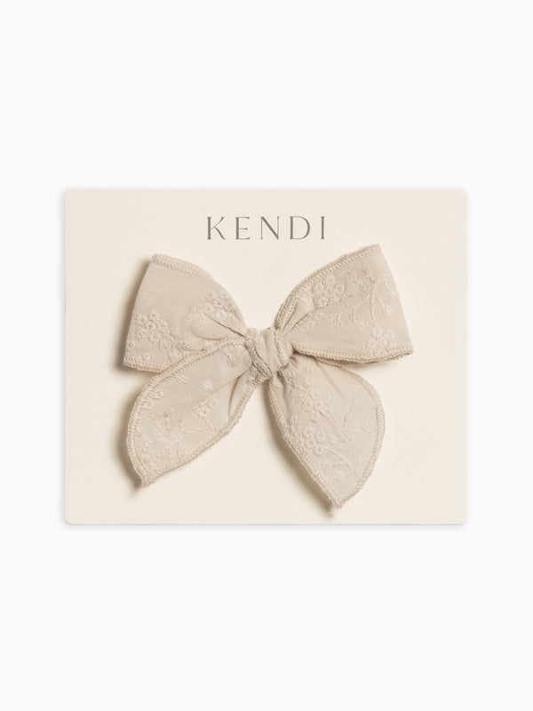 Eyelet Bow Clip - Ribbed Collection Baby-Kids : Accessories : Bows : Clips Kendi Organic Cotton Baby and Kids Eyelet Bow Clip