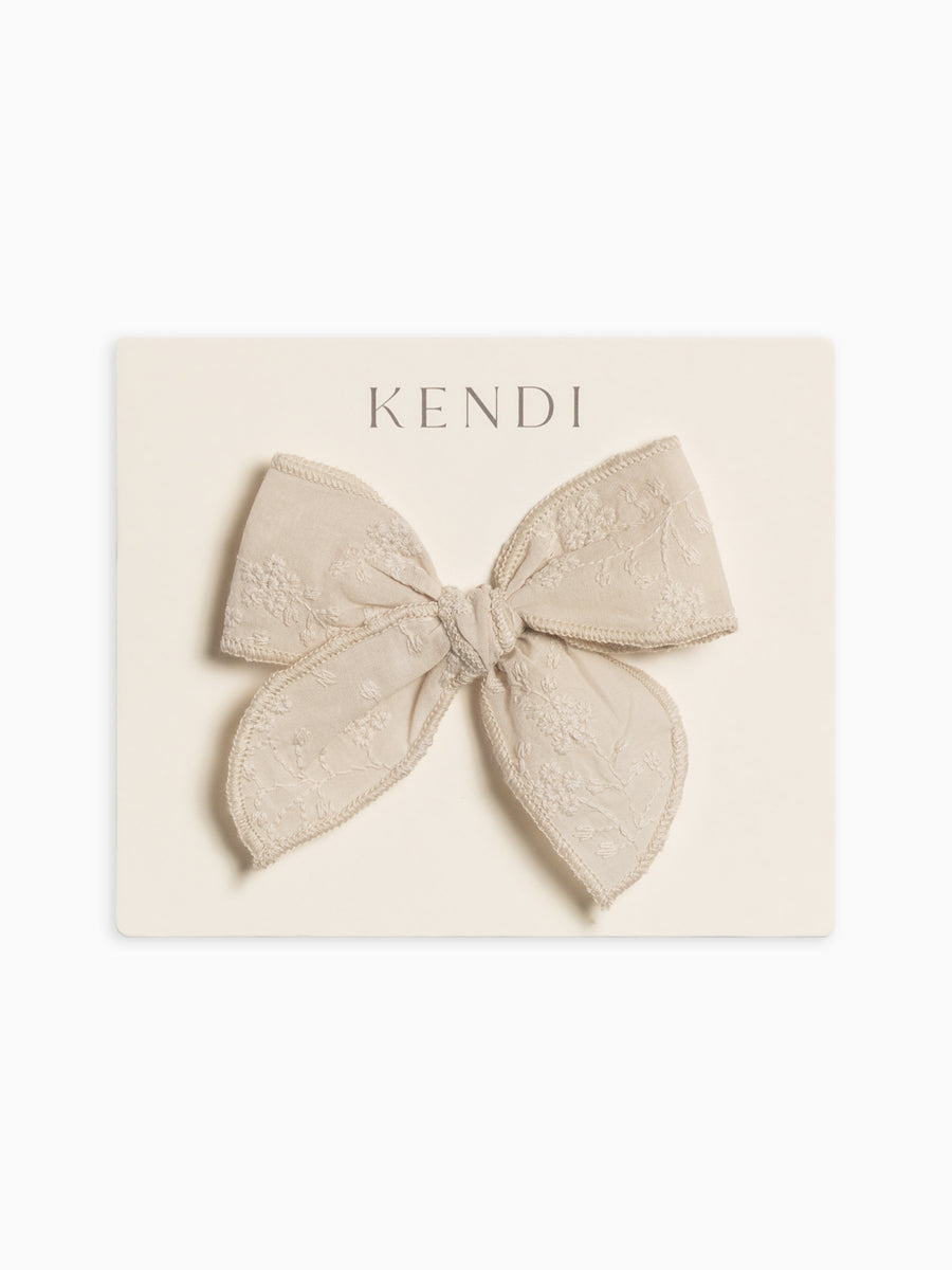 Eyelet Bow Clip - Ribbed Collection Baby : Accessories : Bows : Clips Kendi Organic Cotton Baby and Kids Eyelet Bow Clip
