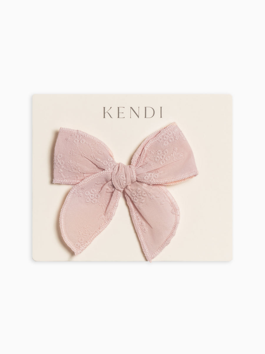 Eyelet Bow Clip - Ribbed Collection Baby-Kids : Accessories : Bows : Clips Kendi Organic Cotton Baby and Kids Eyelet Bow Clip