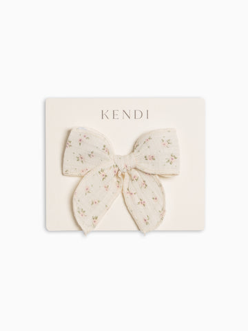 Muslin Bow Clip - Camellia Floral / Shell + Fern