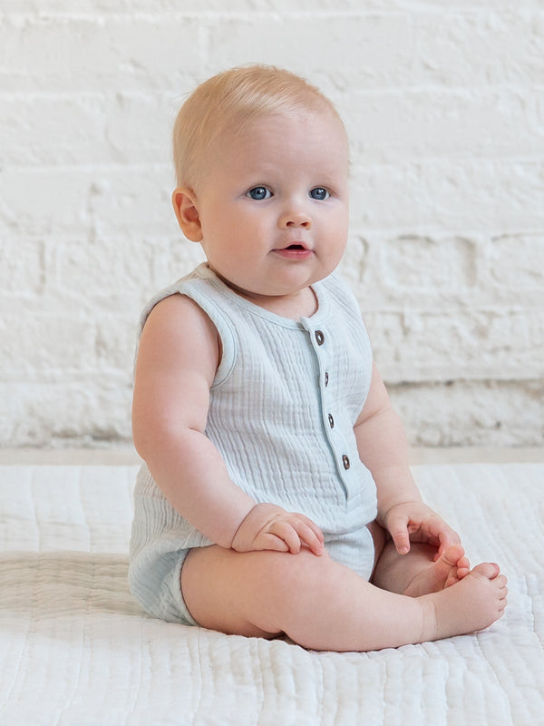 Bowie Muslin Bubble Romper - Powder