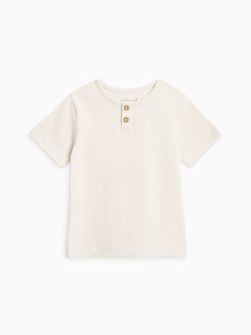Reef Short Sleeve Henley - Ivory Baby-Kids : Tops : Tees : Short Sleeves Kendi Organic Cotton Baby and Kids Reef Short Sleeve Henley