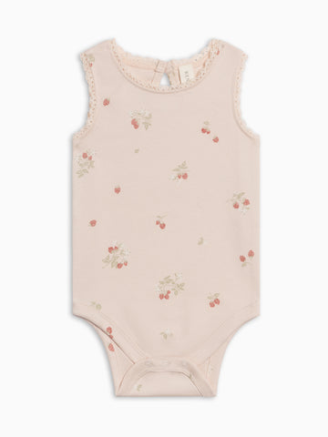 Luna Lace Tank Bodysuit - Raspberries / Shell + Mint Baby : One Pieces : Bodysuits : Short Sleeves Kendi PRE ORDER Luna Lace Tank Bodysuit | Colored Organics®
