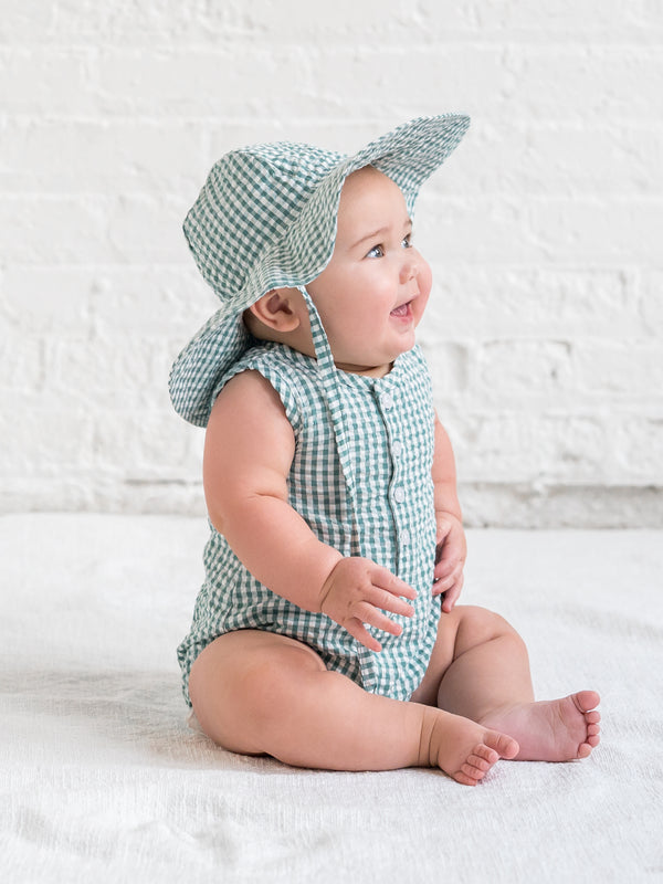 Seersucker Sun Hat - Laguna Gingham Sale : Baby-Kids : Accessories : Hats KENDI by Colored Organics Organic Cotton Baby and Kids Seersucker Sun Hat
