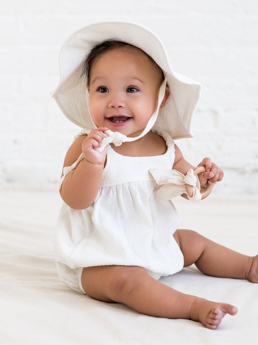 Caspia Seersucker Bubble Romper - Coconut Baby : One Pieces : Rompers : Tanks Kendi Organic Cotton Baby Caspia Seersucker Bubble Romper