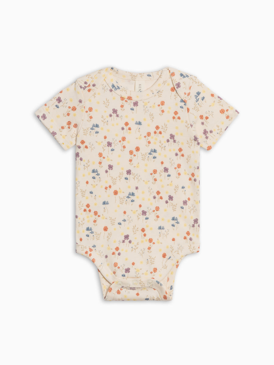 Afton Bodysuit - Margot Floral / Barn + Sea Baby : One Pieces : Bodysuits : Short Sleeves Kendi PRE ORDER Afton Bodysuit - Margot | Colored Organics®