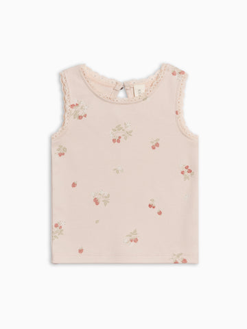 Selene Lace Tank - Raspberries / Shell + Mint Baby-Kids : Tops : Tees : Short Sleeves Kendi PRE ORDER Selene Lace Tank Organic | Colored Organics®