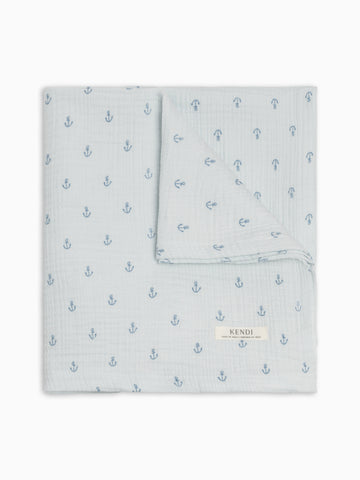 Muslin Swaddle Blanket - Anchor / Powder + Sea Baby : Accessories : Swaddle Blankets : Nursery : Blankets KENDI by Colored Organics Muslin Swaddle Blanket - Anchor / | Colored Organics®