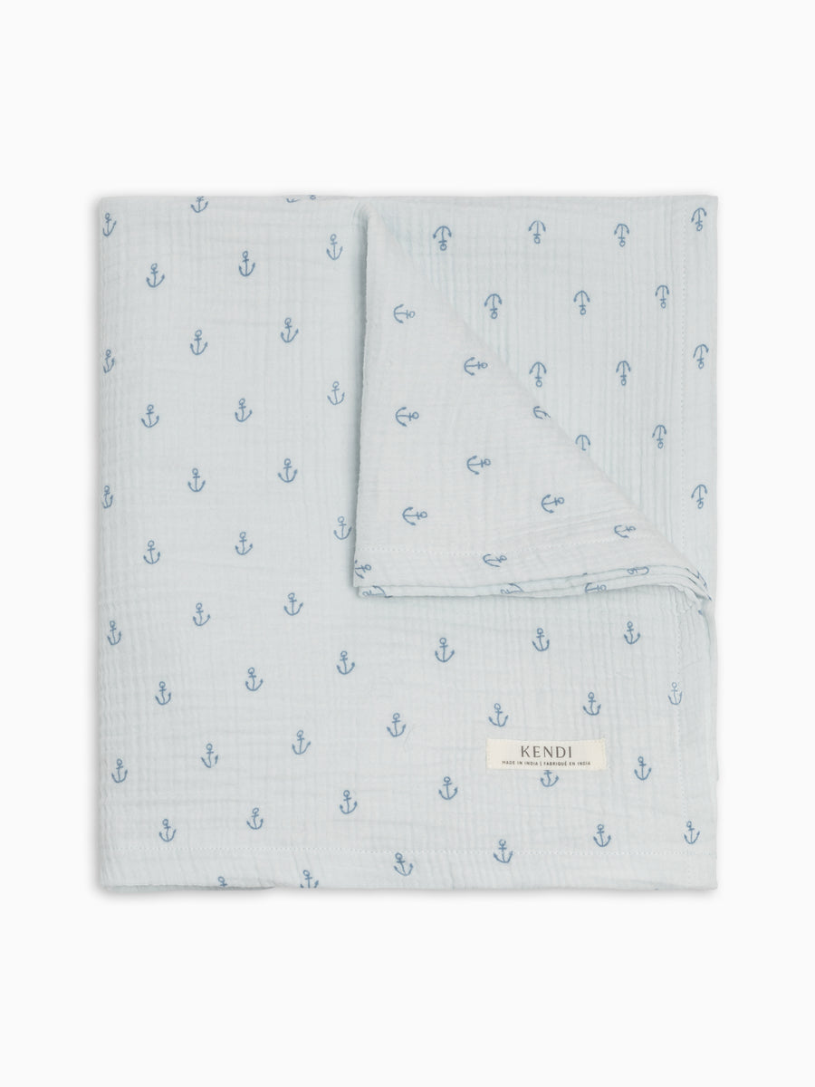 Muslin Swaddle Blanket - Anchor / Powder + Sea