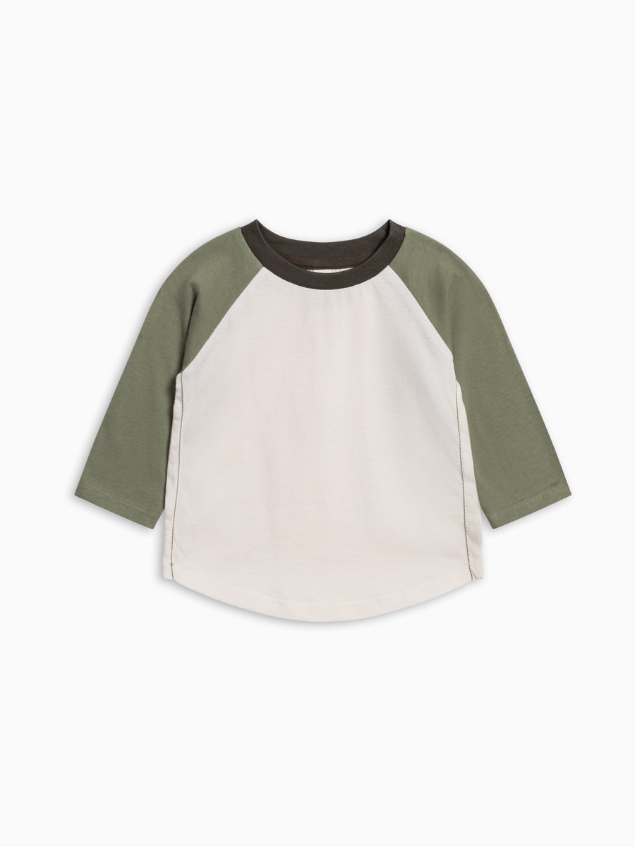 PRE ORDER Louie Baseball Tee - Ivory/Fern Baby-Kids : Tops : Tees : Long Sleeves KENDI by Colored Organics Louie Baseball Tee for Babies and Kids | Colored Organics®