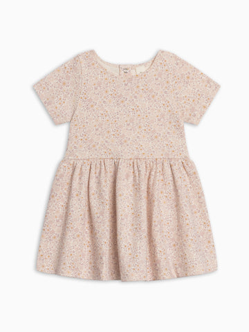 Stella Short Sleeve Swing Dress - Primrose / Fog + Shell Baby-Kids : Dresses : Short Sleeves Kendi Organic Cotton Baby and Kids Stella Swing Dress