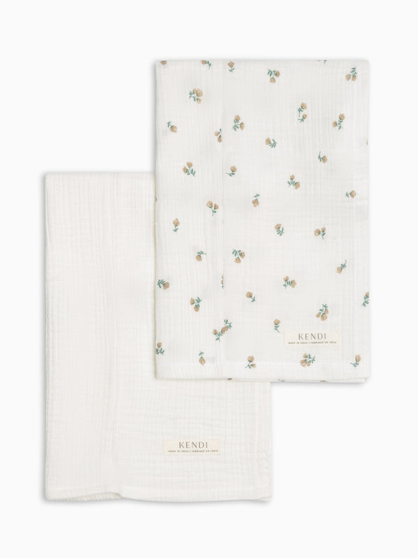 2-Pack Muslin Burp Cloths - Palmer Floral + Coconut