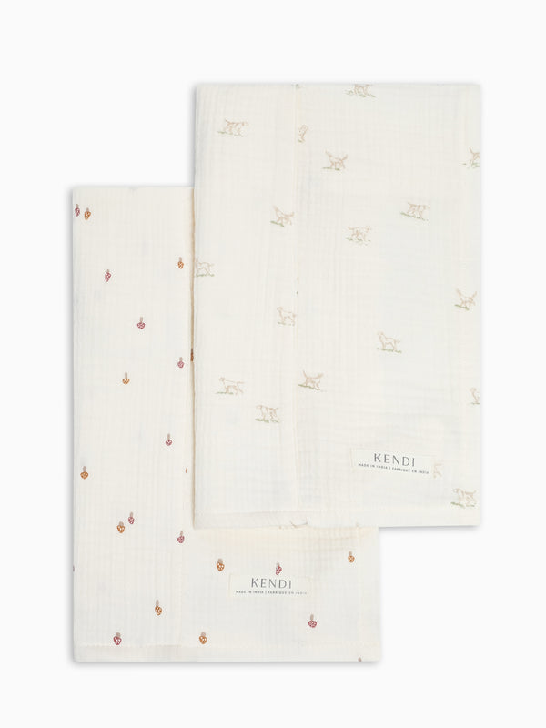 2-Pack Muslin Burp Cloths - Field Dog + Mushroom