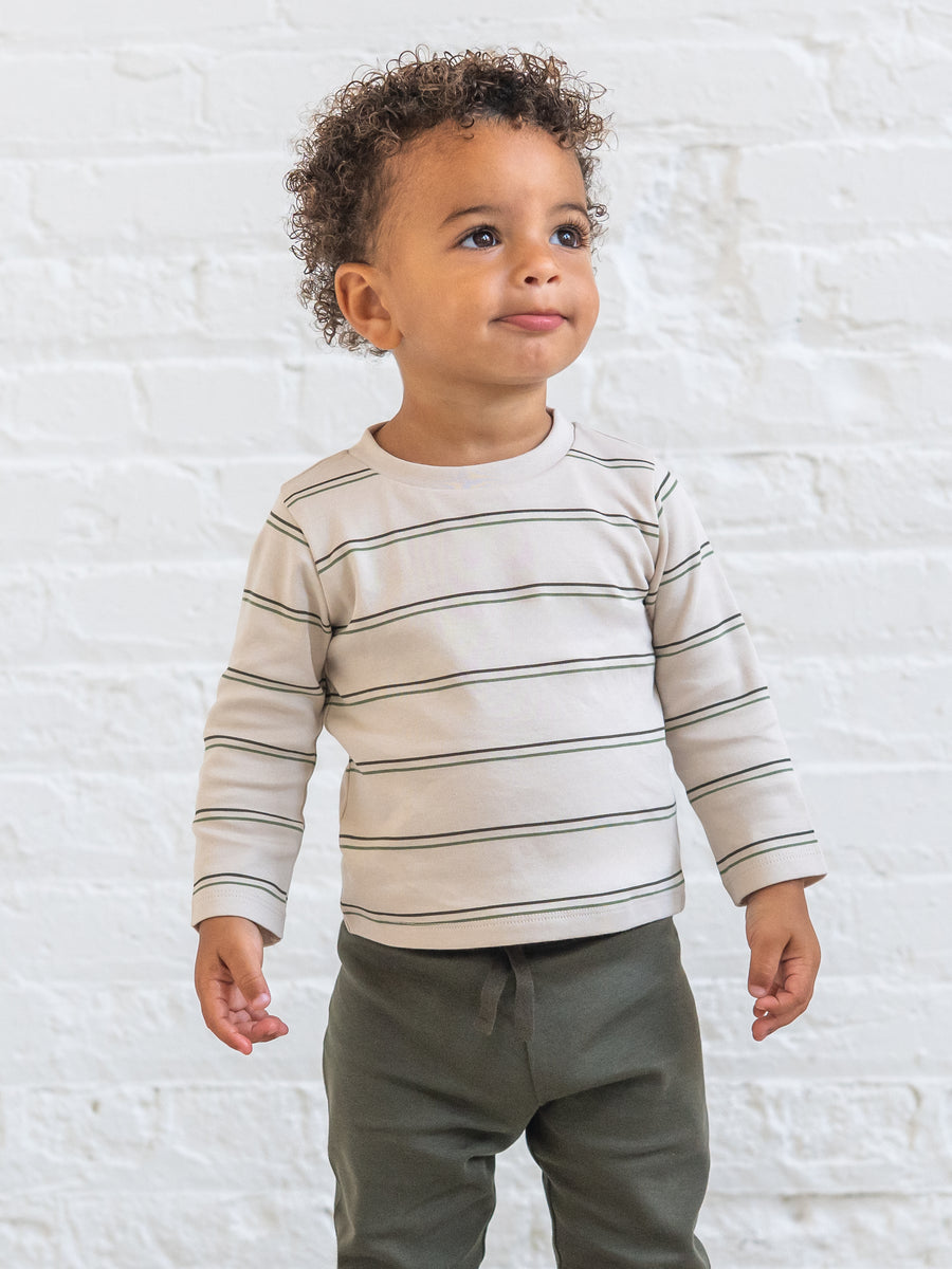 Turk Long Sleeve Crew - Oak Stripe Baby-Kids : Tops : Tees : Long Sleeves KENDI by Colored Organics Turk Long Sleeve Crew for Baby + Kids | Colored Organics®