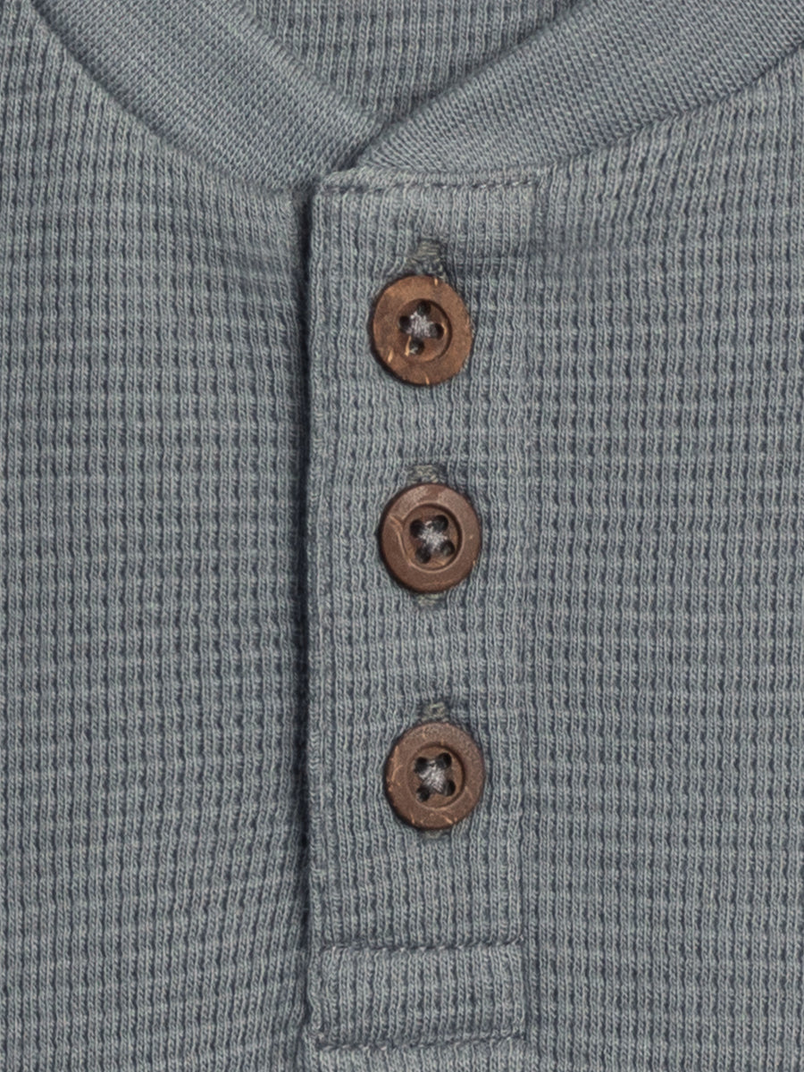 Crosby Waffle Knit Henley Romper Baby : One Pieces : Rompers : Long Sleeves Kendi Organic Cotton Baby Crosby Waffle Knit Long Sleeve Henley Romper