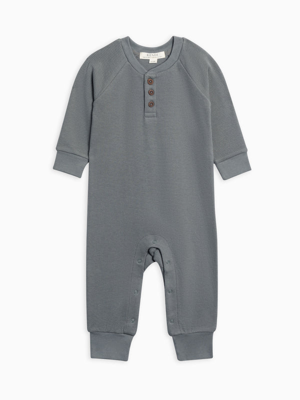 Crosby Waffle Knit Henley Romper Baby : One Pieces : Rompers : Long Sleeves Kendi Organic Cotton Baby Crosby Waffle Knit Long Sleeve Henley Romper