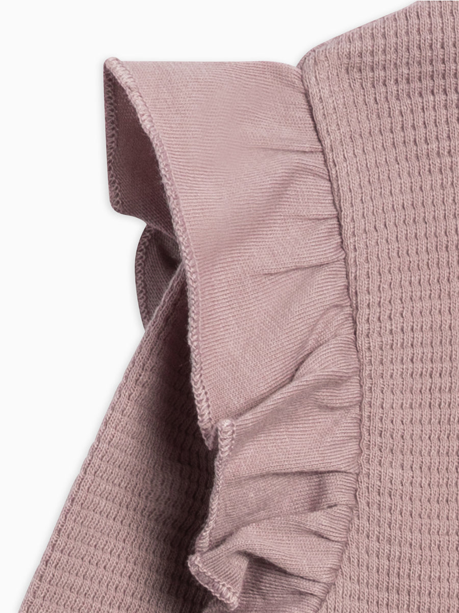 Mila Waffle Knit Flutter Sleeve Romper Baby : One Pieces : Rompers : Long Sleeves Kendi Organic Cotton Baby Mila Waffle Knit Long Sleeve Romper