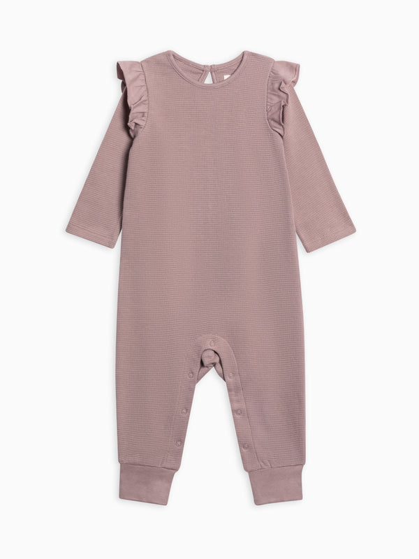Mila Waffle Knit Flutter Sleeve Romper Baby : One Pieces : Rompers : Long Sleeves Kendi Organic Cotton Baby Mila Waffle Knit Long Sleeve Romper