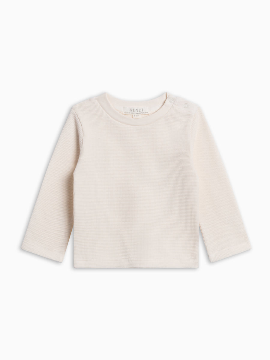PRE ORDER Mesa Waffle Knit Long Sleeve Top - Ivory Baby-Kids : Tops : Tees : Long Sleeves KENDI by Colored Organics Baby + Kids Mesa Waffle Knit Long | Colored Organics®