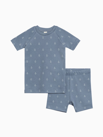 2-Piece Short Sleeve Jammie Set - Anchor / Sea + Powder Baby : Kids : Jammies : Short Sleeves Kendi Organic Cotton Baby and Kids 2-Piece Short Sleeve Jammie Set