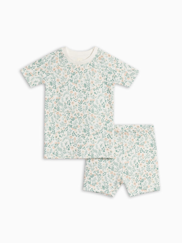 2-Piece Short Sleeve Jammie Set - Merion Floral / Laguna + Shell Baby-Kids : Jammie : Short Sleeves KENDI by Colored Organics Organic Cotton Baby and Kids 2-Piece Short Sleeve Jammie Set