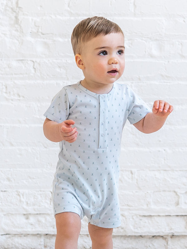 Mason Short Sleeve Romper - Tee Time / Powder + Laguna
