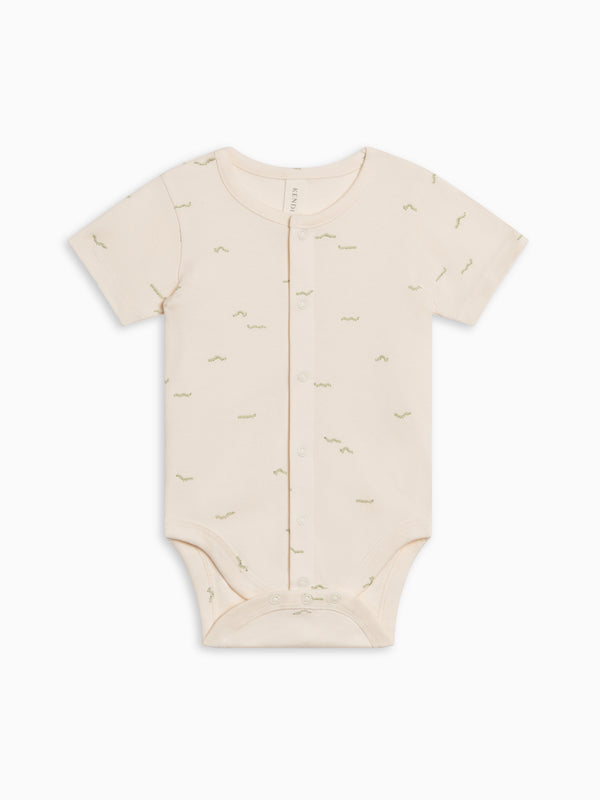 Morgan Bodysuit - Caterpillar / Mint Baby : One Pieces : Bodysuits : Short Sleeves Kendi Organic Cotton Baby Morgan Bodysuit