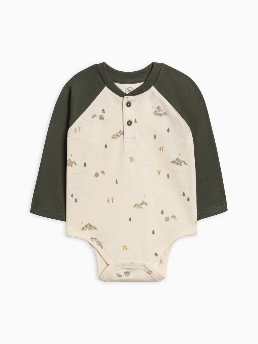 Lucas Raglan Henley Bodysuit Baby : One Pieces : Bodysuits : Long Sleeves Colored Organics Organic Cotton Lucas Raglan Henley Bodysuit for Newborn and Baby