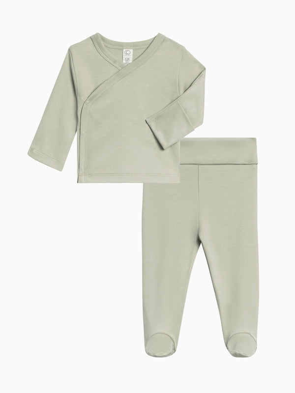 Riley 2 Piece Kimono Wrap Top and Pant Set Baby : Set Colored Organics Organic Cotton Baby Kimono and Pant Set