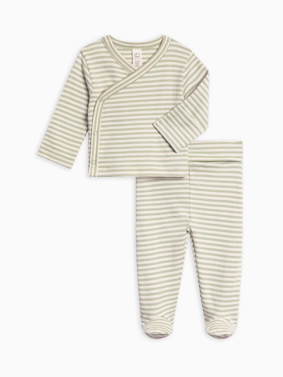 Riley 2 Piece Kimono Wrap Top and Pant Set Baby : Virtual Set : Bottoms : Pants : One Pieces : Kimono Bodysuits : Long Sleeves Colored Organics Organic Cotton Kimono and Pant Set for Newborn and Baby - Girl & Boy