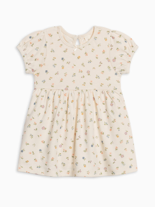 Rhoda Puff Sleeve Bodysuit Dress - Petaline Floral / Fog + Fern Baby : Dresses : Short Sleeves Kendi Rhoda Puff Sleeve Bodysuit Dress | Colored Organics®