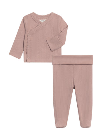 2-Piece Lacey Brushed Back Pointelle Kimono Top and Pant Set Baby : Set Kendi Organic Cotton Baby 2-Piece Lacey Pointelle Kimono Top and Pant Set