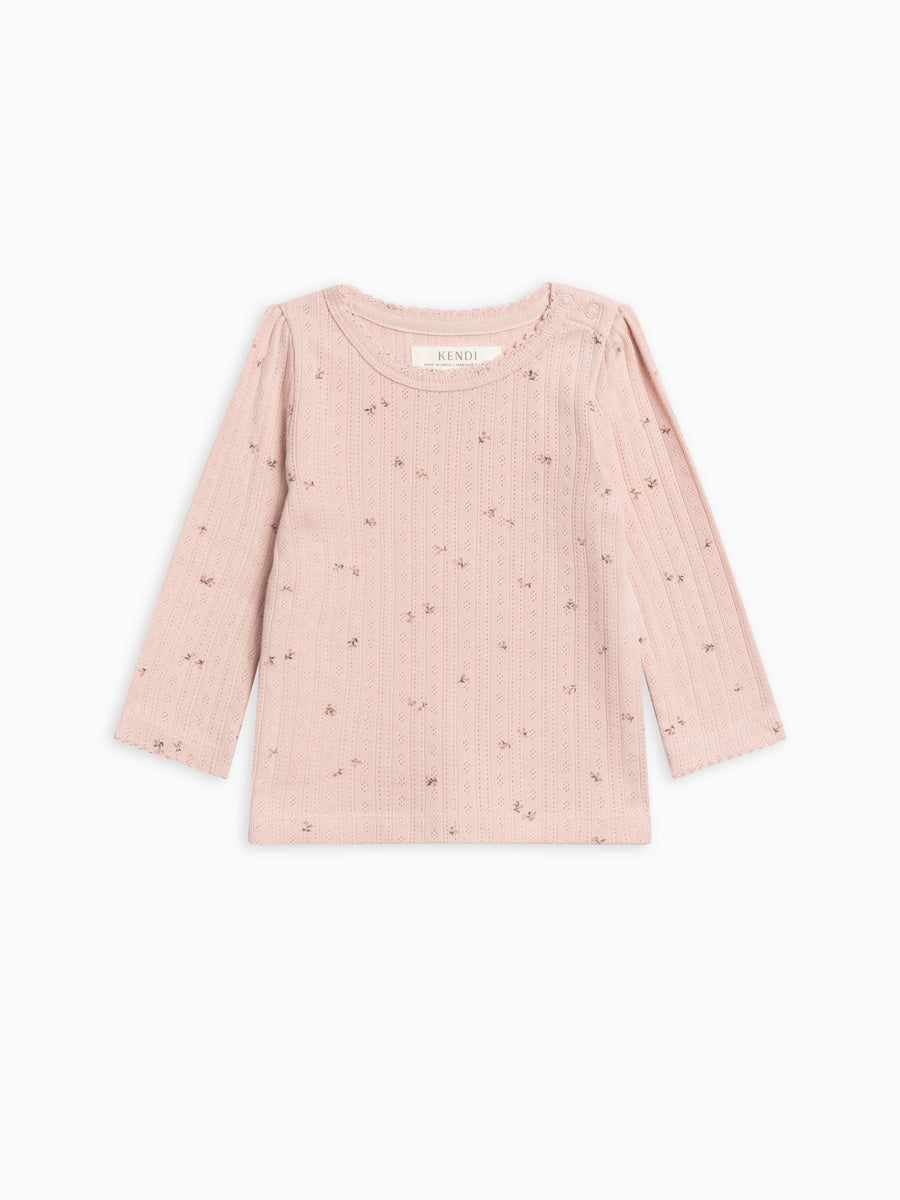 Kate Brushed Back Pointelle Long Sleeve Top Baby-Kids : Tops : Tees : Long Sleeves Kendi Organic Cotton Baby and Kids Kate Pointelle Long Sleeve Top
