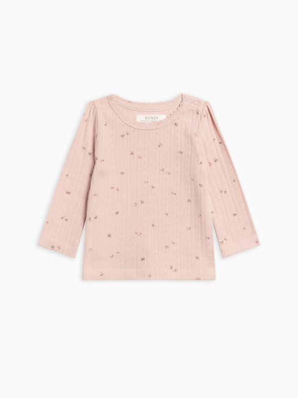 Kate Brushed Back Pointelle Long Sleeve Top Baby-Kids : Tops : Tees : Long Sleeves Kendi Organic Cotton Baby and Kids Kate Pointelle Long Sleeve Top