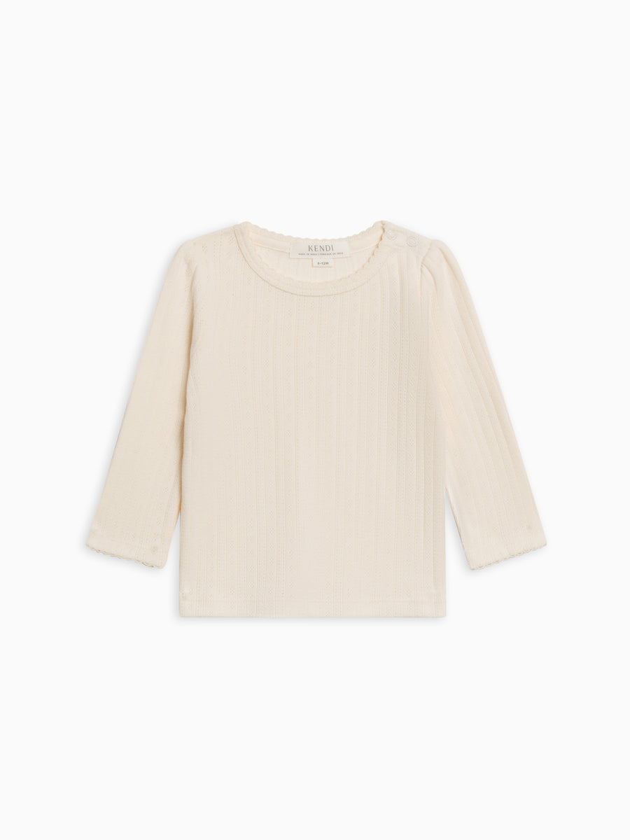 Kate Brushed Back Pointelle Long Sleeve Top Baby-Kids : Tops : Tees : Long Sleeves Kendi Organic Cotton Baby and Kids Kate Pointelle Long Sleeve Top