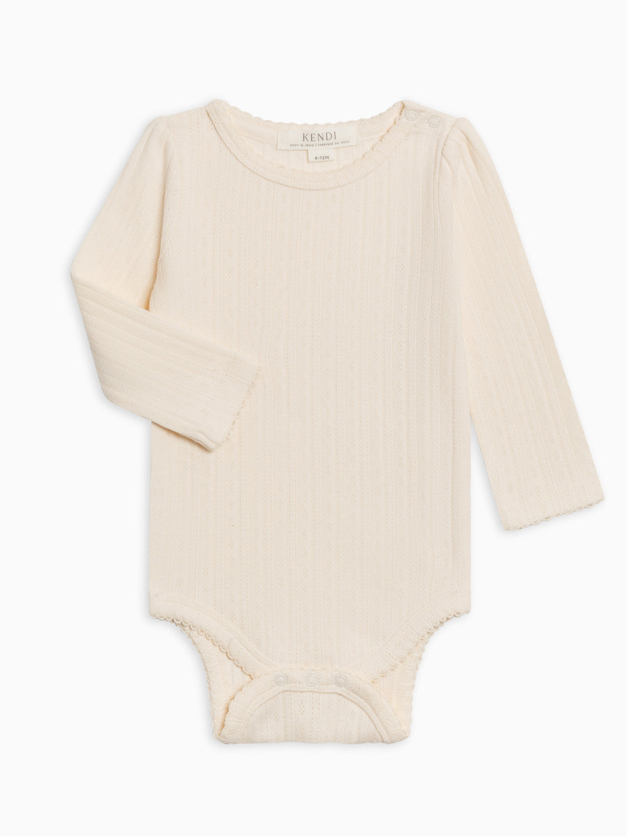 Thea Brushed Back Pointelle Long Sleeve Bodysuit Baby : One Pieces : Bodysuits : Long Sleeves Kendi Organic Cotton Baby Thea Pointelle Long Sleeve Bodysuit