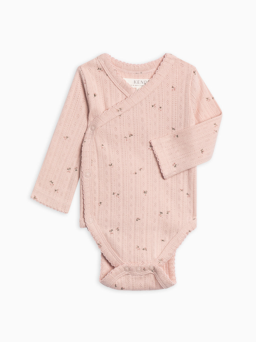 Hilda Brushed Back Pointelle Long Sleeve Kimono Bodysuit Baby : One Pieces : Kimono Bodysuits : Long Sleeves Kendi Organic Cotton Baby Hilda Pointelle Long Sleeve Kimono Bodytsuit