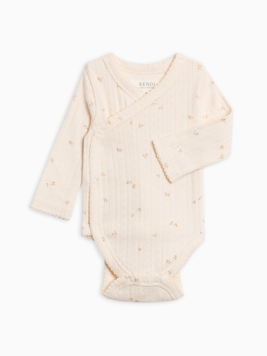 Hilda Brushed Back Pointelle Long Sleeve Kimono Bodysuit Baby : One Pieces : Kimono Bodysuits : Long Sleeves Kendi Organic Cotton Baby Hilda Pointelle Long Sleeve Kimono Bodytsuit