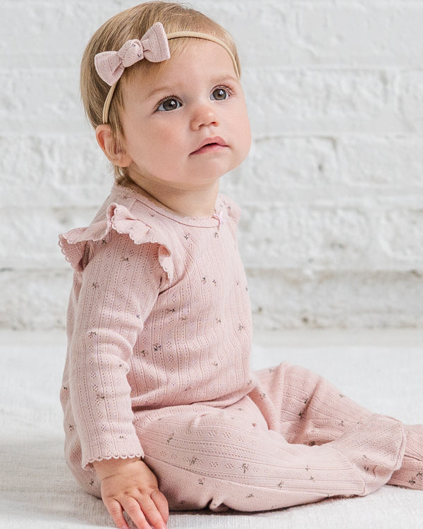 Addy Brushed Back Pointelle Flutter Sleeve Footed Romper