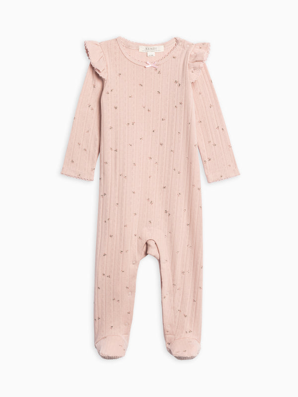Addy Brushed Back Pointelle Flutter Sleeve Footed Romper Baby : One Pieces : Rompers : Long Sleeves Kendi Organic Cotton Baby Addy Pointelle Flutter Sleeve Footed Romper