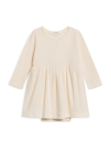 Willa Brushed Back Pointelle Long Sleeve Bodysuit Dress Baby : Dresses : Long Sleeves Kendi Organic Cotton Baby Willa Pointelle Long Sleeve Bodysuit Dress