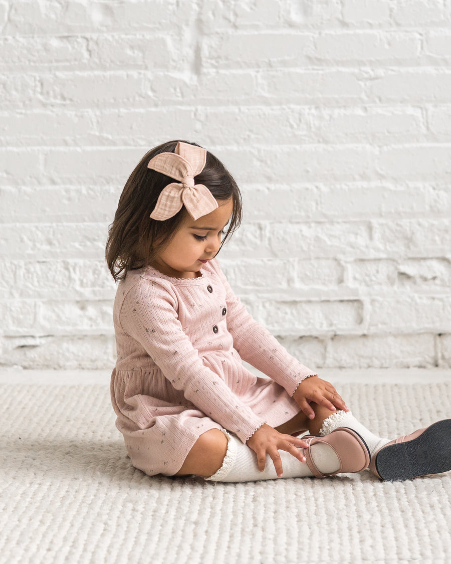 Bryn Brushed Back Pointelle Henley Dress Baby-Kids : Dresses : Long Sleeves Kendi Organic Cotton Baby and Kids Bryn Pointelle Henley Dress