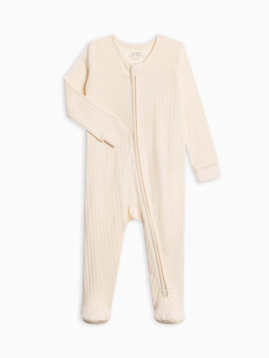 Maya Brushed Back Pointelle Footed Zipper Sleeper Baby : One Pieces : Sleepers : Long Sleeves Kendi Organic Cotton Baby Maya Pointelle Footed Sleeper